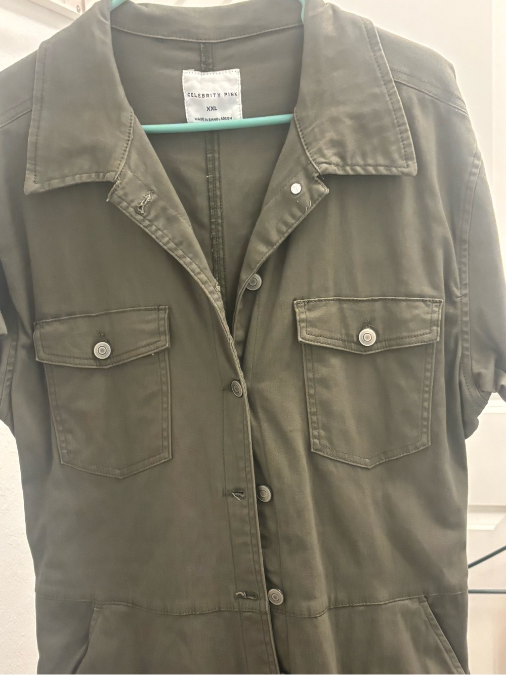 Celebrity Pink Military-Style Olive Utility Jumpsuit